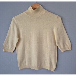 Moda International Silk Cashmere Blend Short Sleeve Mock Neck Sweater Womens MED